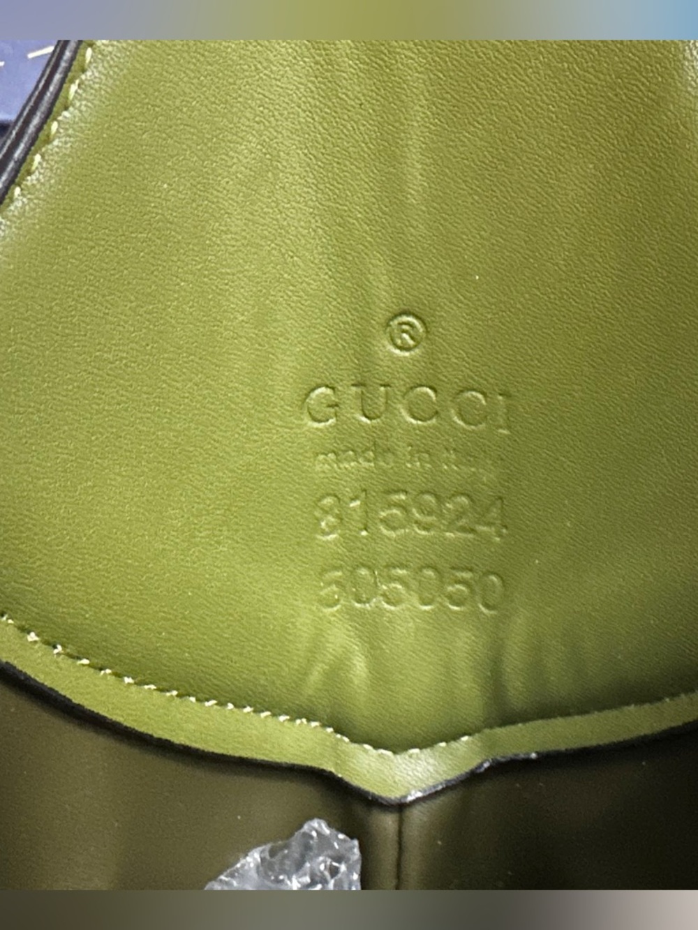 MEDIUM B Shoulder Bag w Pouchette-Moss Green Leather embossed letters - Picture 12 of 14